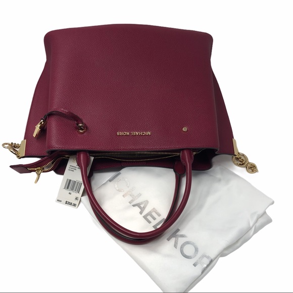 MICHAEL KORS Arielle Lg Satchel, Leather Berry NWT - Picture 5 of 15